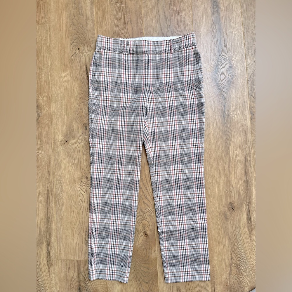 Loft Slim Straight Leg pink plaid dress pants